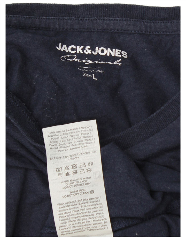 Мужской топ с рисунком Jack & Jones, большой размер, темно-синий, хлопок, с длинными рукавами