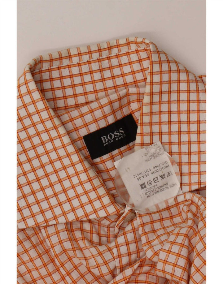 Мужская рубашка Hugo Boss в клетку среднего оранжевого цвета, хлопок