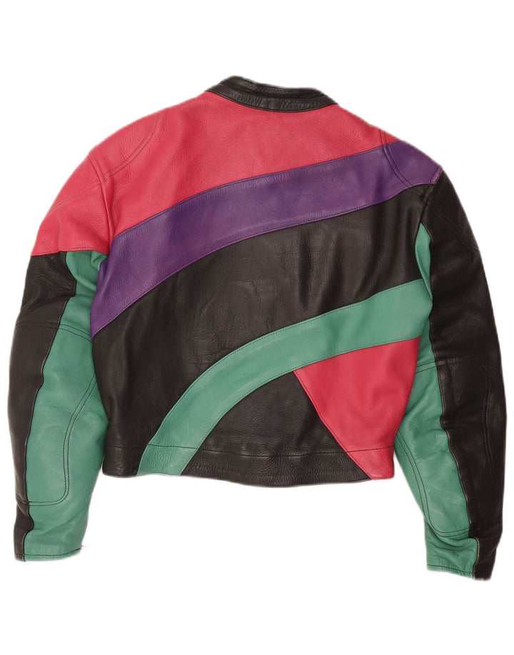 Женская укороченная куртка ROLEFF UK 14, большая черная кожаная мотоциклетная куртка с цветными блоками