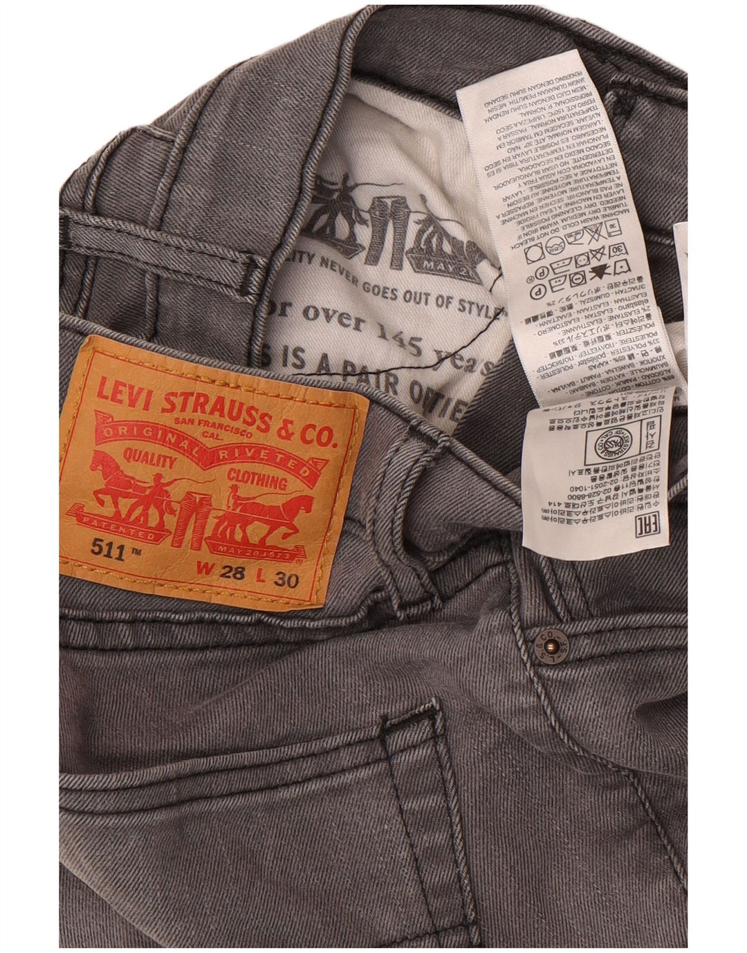 Мужские джинсы Levi's Slim 511 W28 L30 серые, хлопок