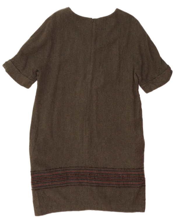 Женское платье прямого кроя MASSIMO DUTTI UK 14, большой размер, цвет хаки, полосатая шерсть