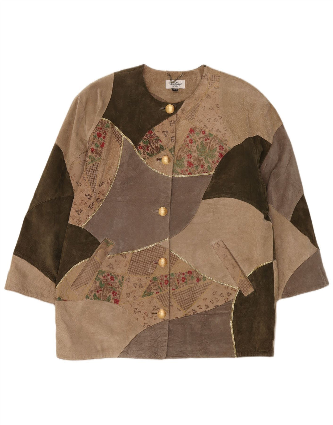 Женское пальто оверсайз Fair Lady UK 16, большое бежевое кожаное лоскутное шитье