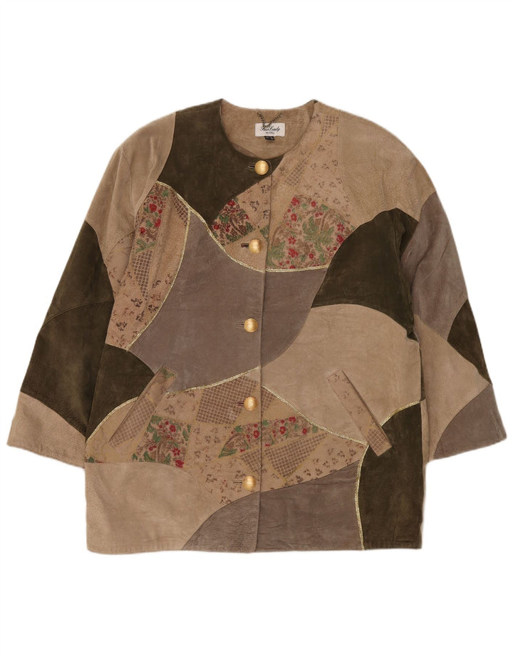 Женское пальто оверсайз Fair Lady UK 16, большое бежевое кожаное лоскутное шитье