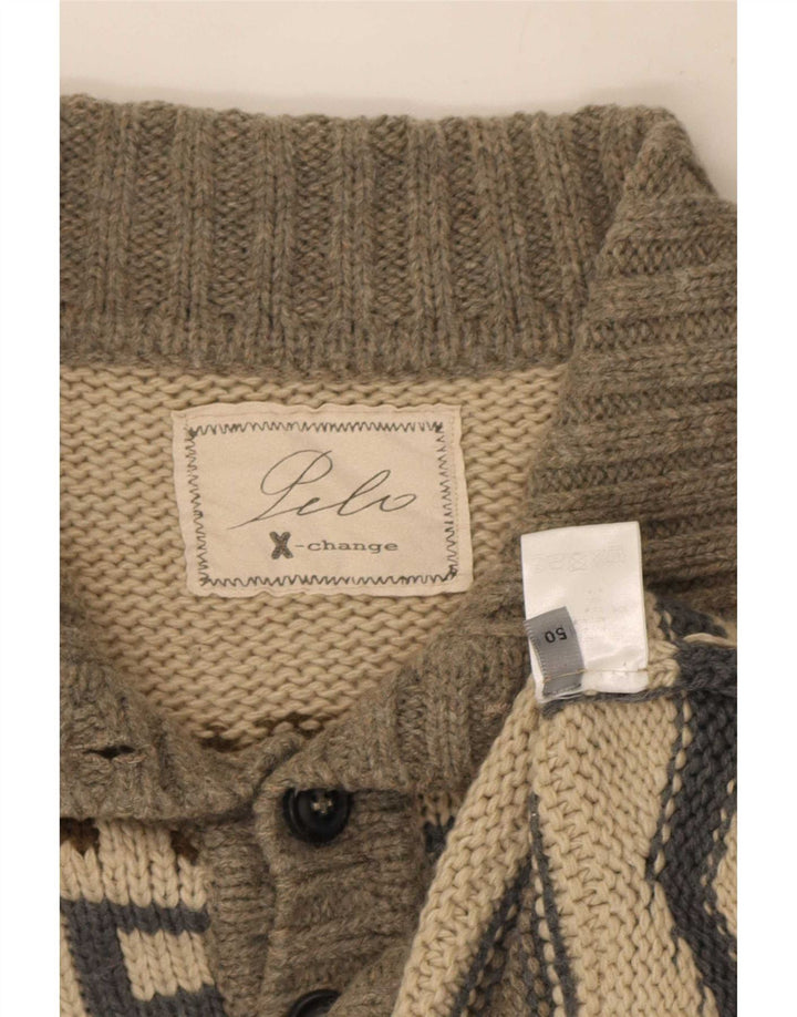 Винтажный мужской джемпер на пуговицах IT 50, средний серый цвет Fair Isle