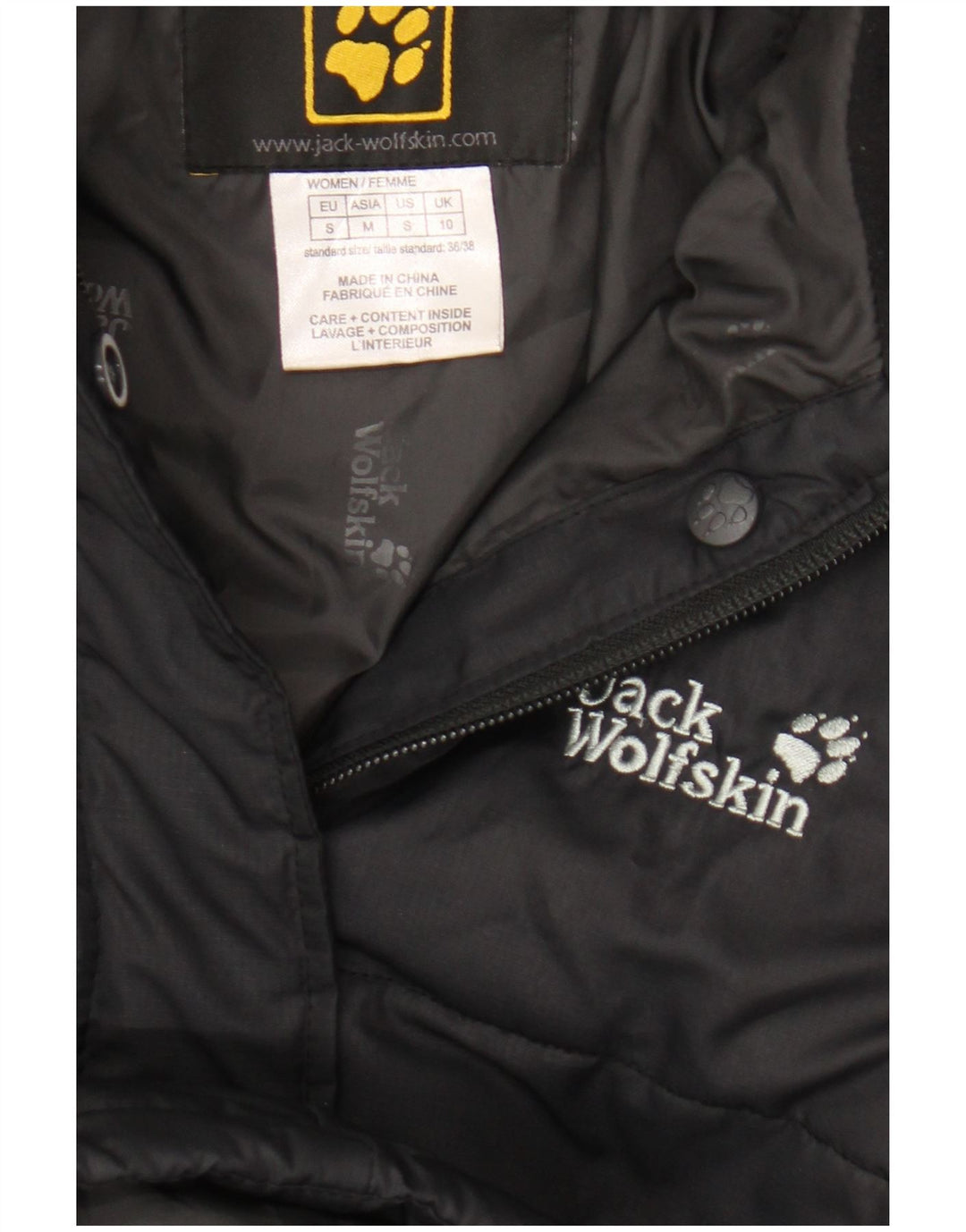 Женское стеганое пальто с капюшоном Jack Wolfskin UK 10, маленький черный полиэстер