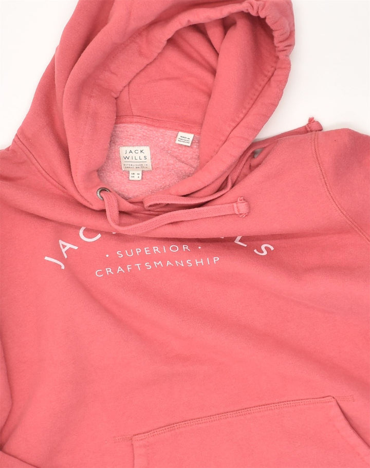 JACK WILLS Womens Loose Fit Graphic Hoodie Jumper UK 10 Small Pink Cotton | Vintage Jack Wills | Thrift | Second-Hand Jack Wills | Used Clothing | Messina Hembry 