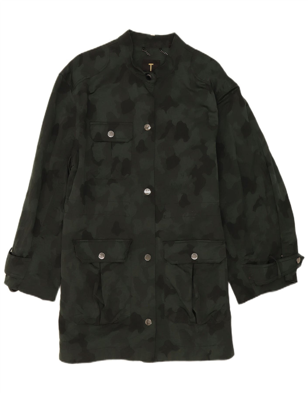 TED BAKER Womens Military Overcoat Size 5 XL Khaki Camouflage Army