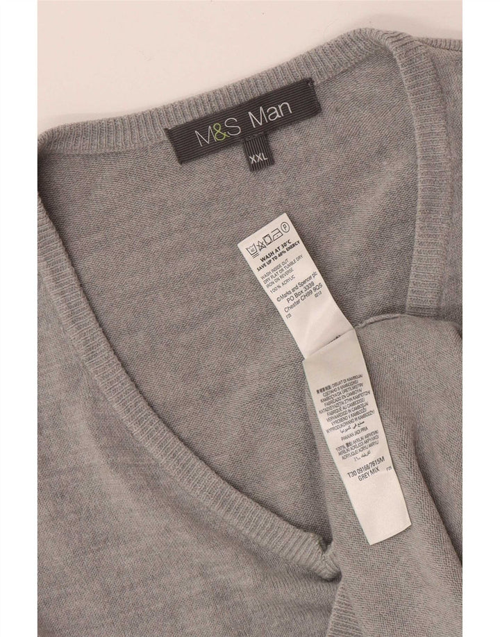 Мужской джемпер с v-образным вырезом Marks & Spencer 2XL, серый акрил