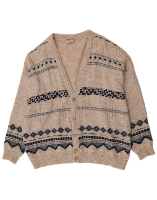 Angelo Litrico Mens Cardigan Sweater 3XL Beige Geometric Acrylic