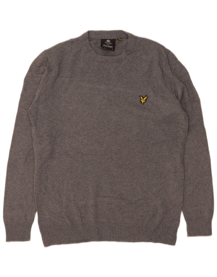 Мужской джемпер с круглым вырезом Lyle & Scott, маленький серый хлопковый крапчатый свитер