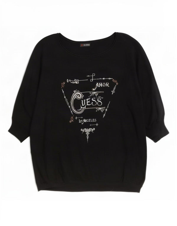 Женский джемпер Guess с рукавом 3/4 с вырезом лодочкой, Великобритания 10, маленький черный