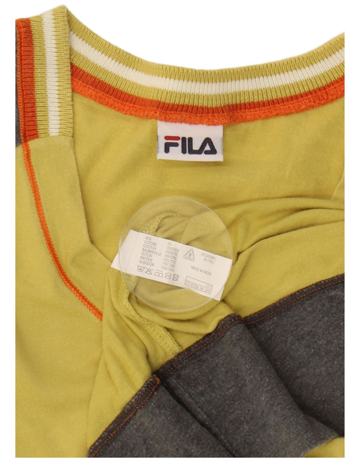 Fila Мужская футболка с графическим рисунком Верх среднего желтого цвета из хлопка с цветными блоками