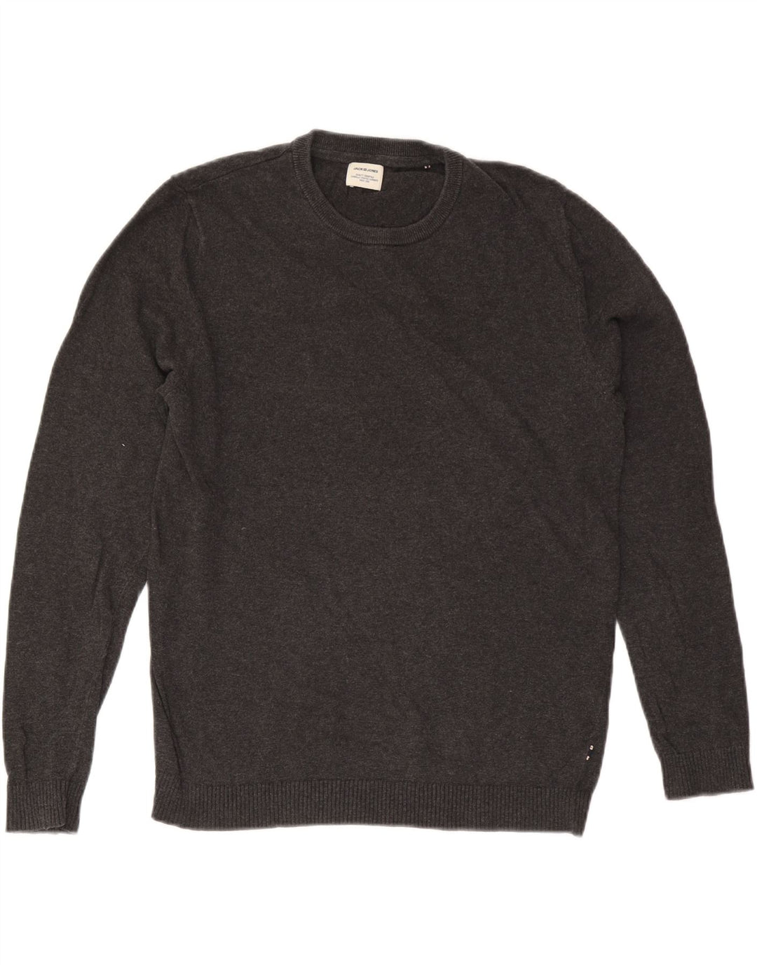Мужской джемпер с круглым вырезом Jack & Jones, хлопковый свитер среднего серого цвета