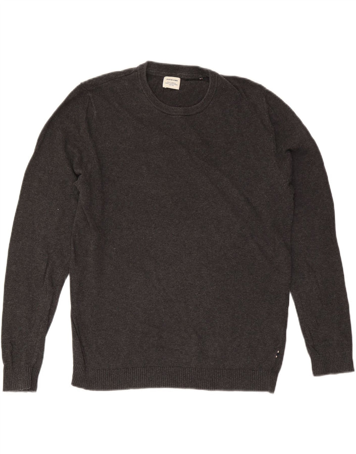 Мужской джемпер с круглым вырезом Jack & Jones, хлопковый свитер среднего серого цвета