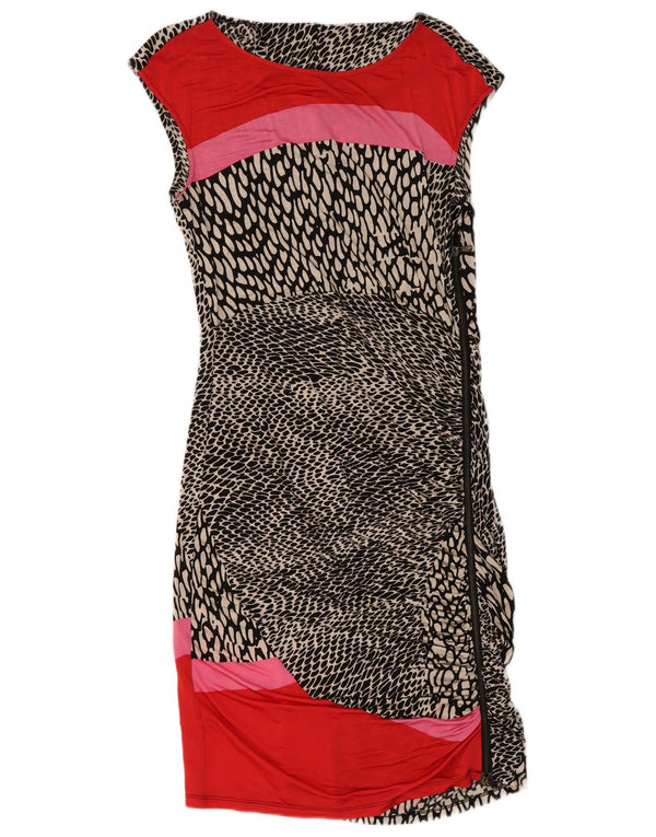 Женское платье-футляр без рукавов Marella UK 18 XL, черное из вискозы с животным принтом