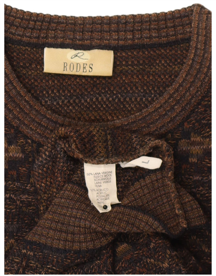 Мужской джемпер с круглым вырезом Rodes, большой коричневый шерстяной свитер с геометрическим рисунком