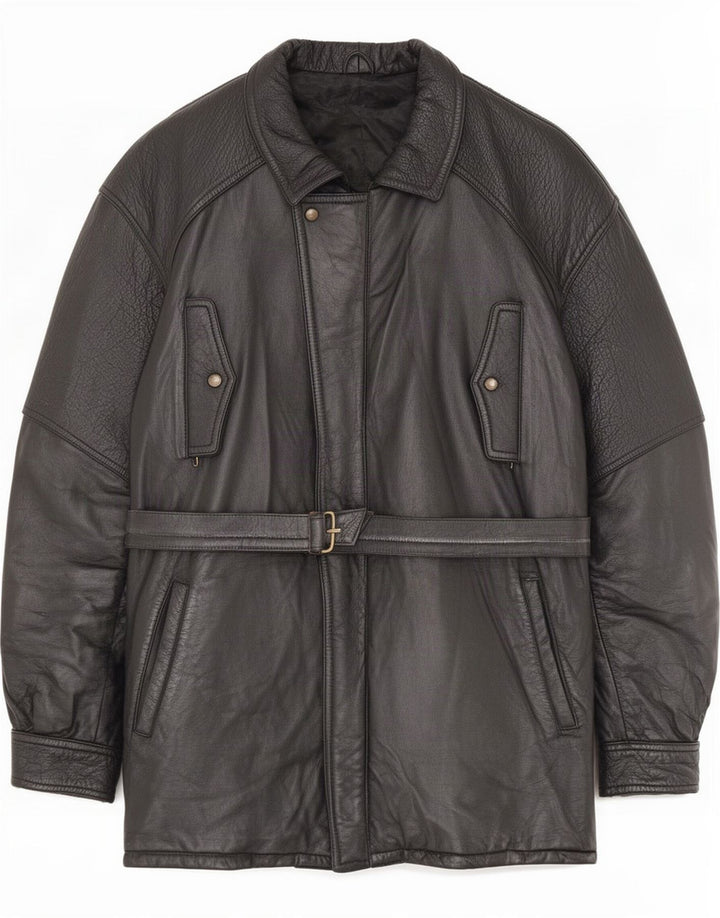 Винтажное мужское кожаное пальто IT 54 2XL Черное