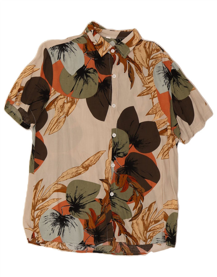 SHEIN Mens Short Sleeve Shirt Medium Beige Floral Rayon Vintage Shein and Second-Hand Shein from Messina Hembry 