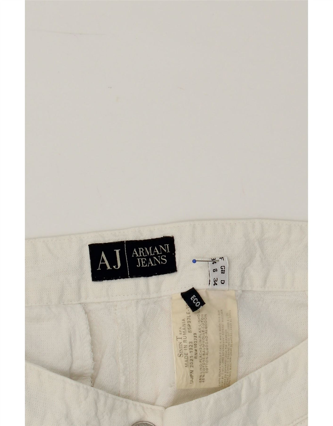 ARMANI Womens Loose Fit Cropped Trousers UK 8 Small W26 L23 White Linen Vintage Armani and Second-Hand Armani from Messina Hembry 