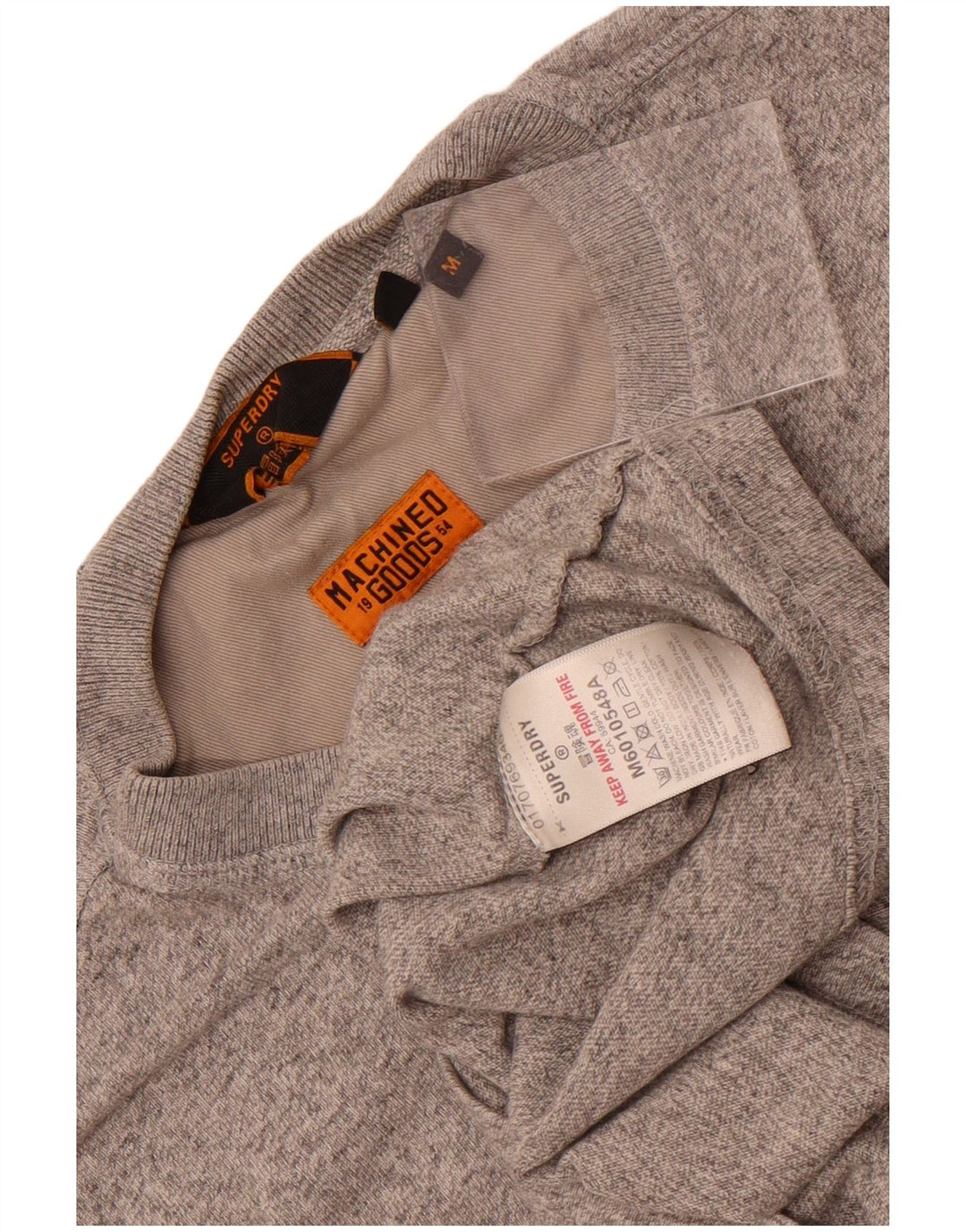 Мужской топ Superdry из хлопка с длинными рукавами среднего серого цвета в крапинку
