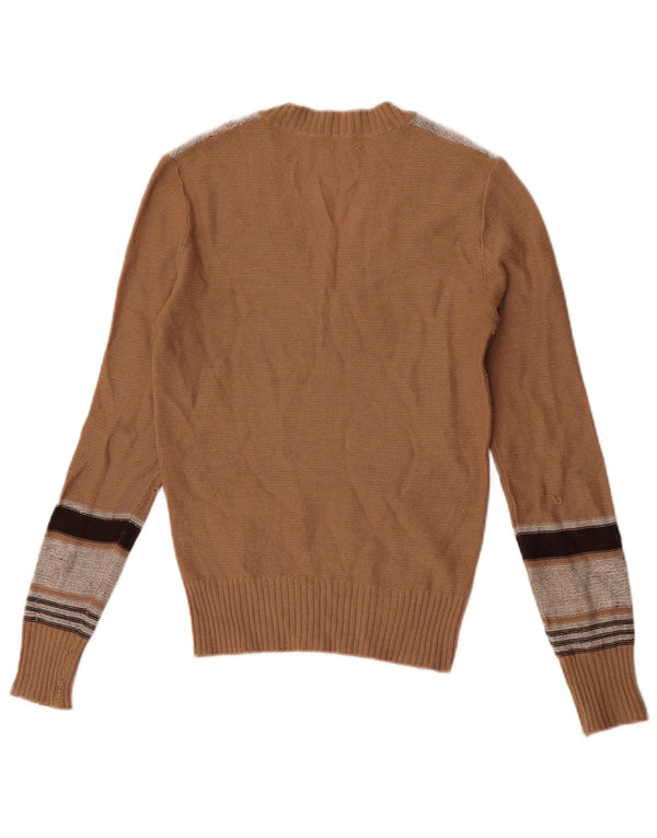 Vintage Womens Crop V-Neck Jumper Sweater IT 44 Medium Brown Striped
