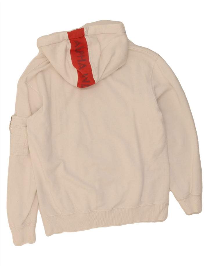 ALPHA INDUSTRIES Mens Graphic Hoodie Jumper Medium White Colourblock Vintage Alpha Industries and Second-Hand Alpha Industries from Messina Hembry 