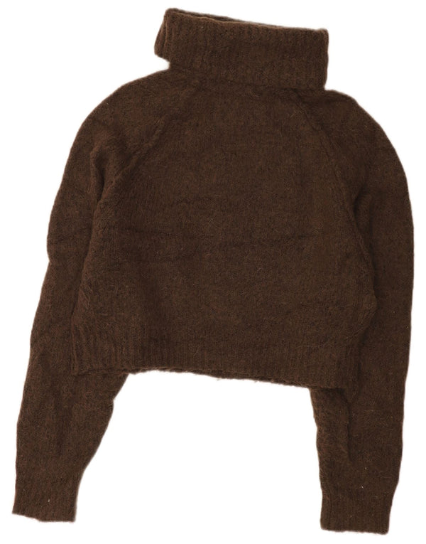 Женский укороченный джемпер с высоким воротником Zara UK 14, средний коричневый полиэстер