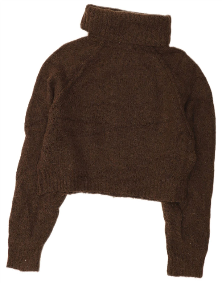 Женский укороченный джемпер с высоким воротником Zara UK 14, средний коричневый полиэстер