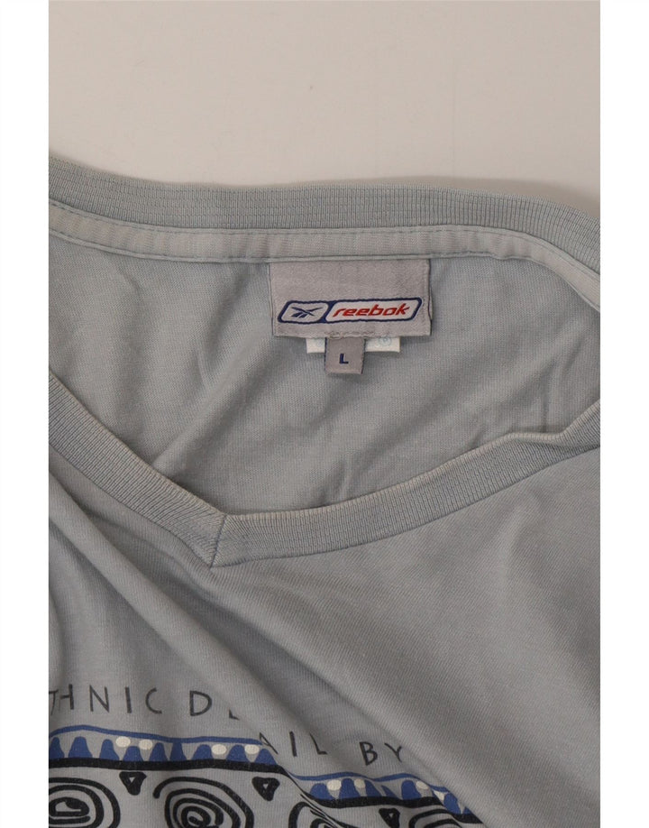 REEBOK Мужская футболка с рисунком, большой синий хлопок