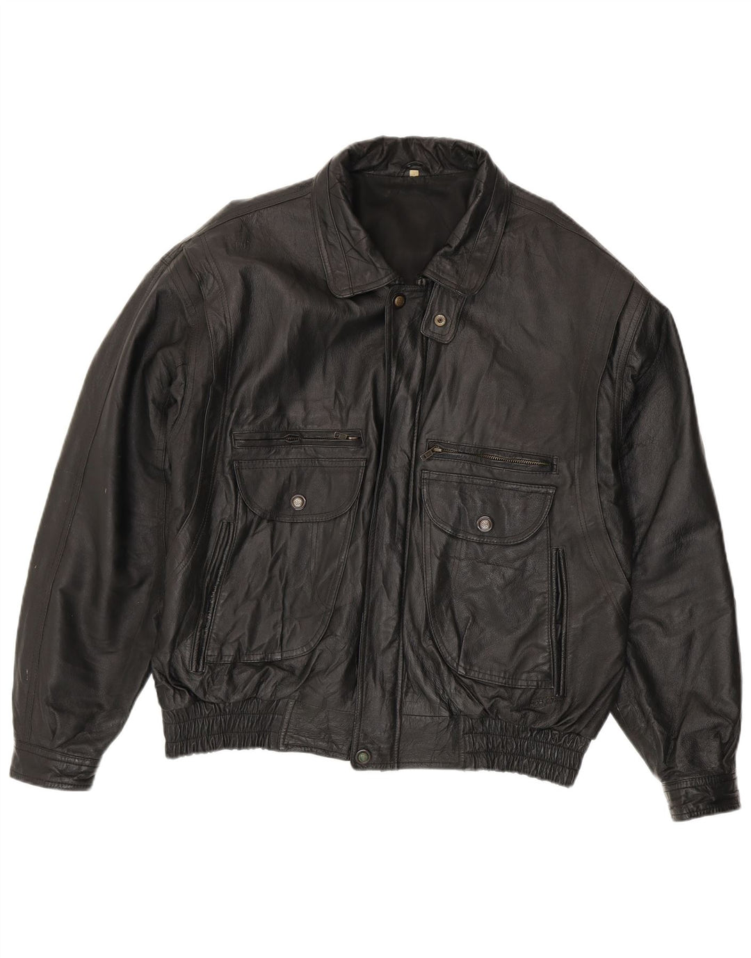 Винтажная мужская кожаная куртка UK 44 2XL черная кожа