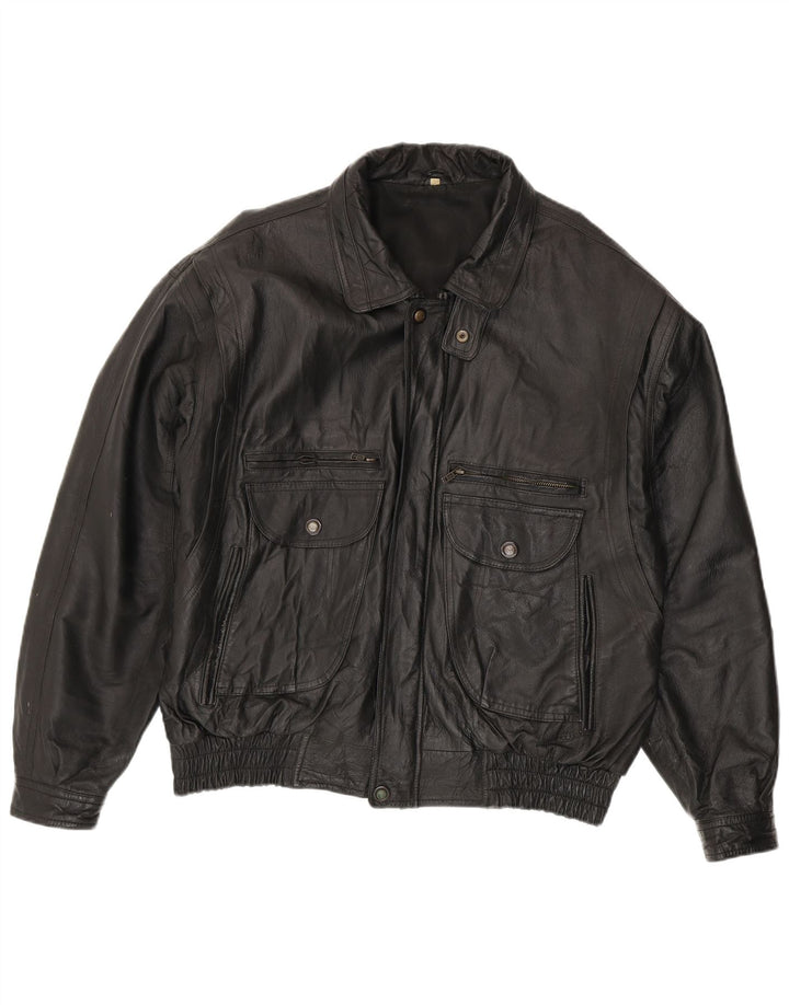 Винтажная мужская кожаная куртка UK 44 2XL черная кожа