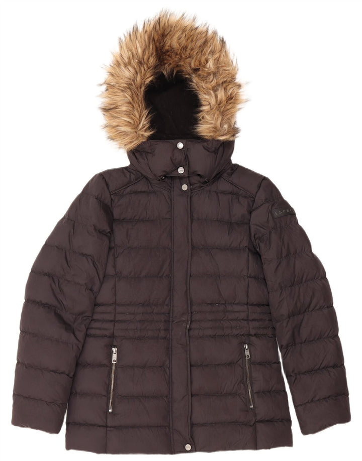 Женская стеганая куртка с капюшоном ESPRIT UK 10, маленькая, черная