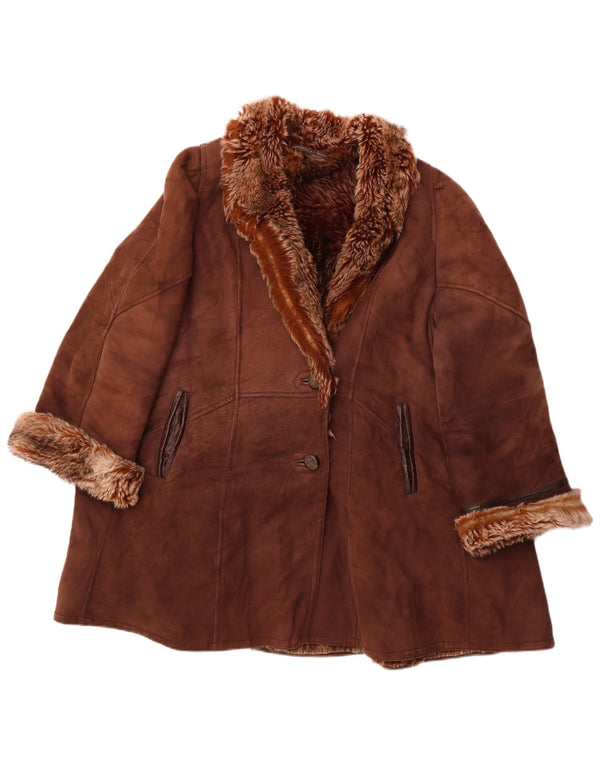 Винтажная женская дубленка UK 18 XL Коричневая