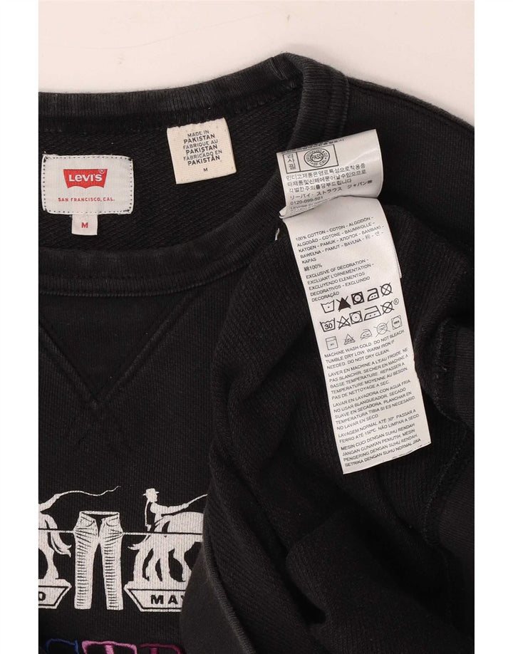 Мужской свитшот с рисунком Levi's, хлопковый джемпер среднего размера, черный