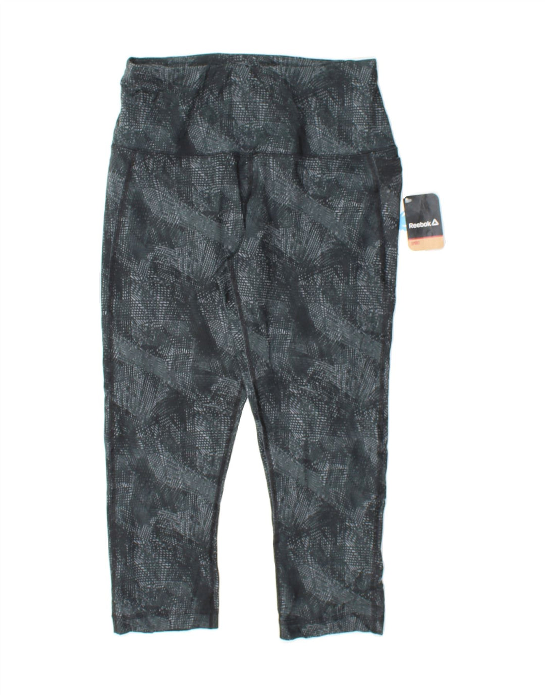 REEBOK Womens Capri Leggings UK 10 Small  Blue Geometric Polyester Vintage Reebok and Second-Hand Reebok from Messina Hembry 