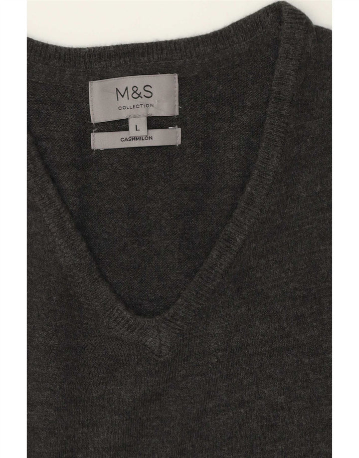 Мужской джемпер с v-образным вырезом Marks & Spencer, большой серый кашемировый свитер