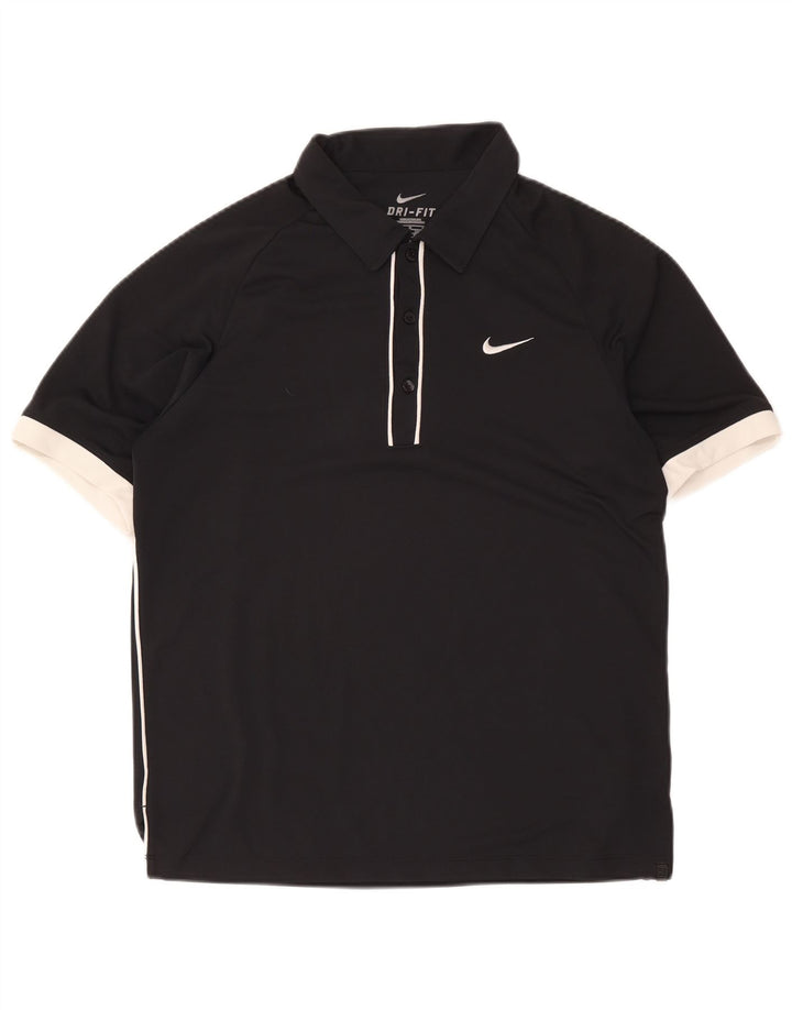 Мужская рубашка-поло Nike Dri Fit UK 38/40, средний черный полиэстер с цветными блоками
