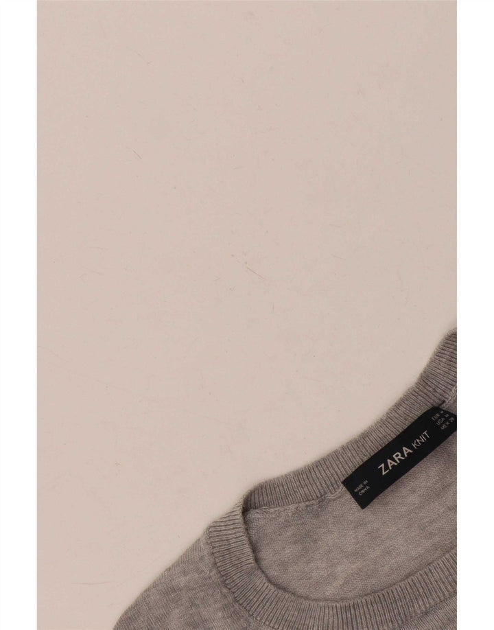 Женский джемпер с круглым вырезом Zara UK 14, средний серый цвет