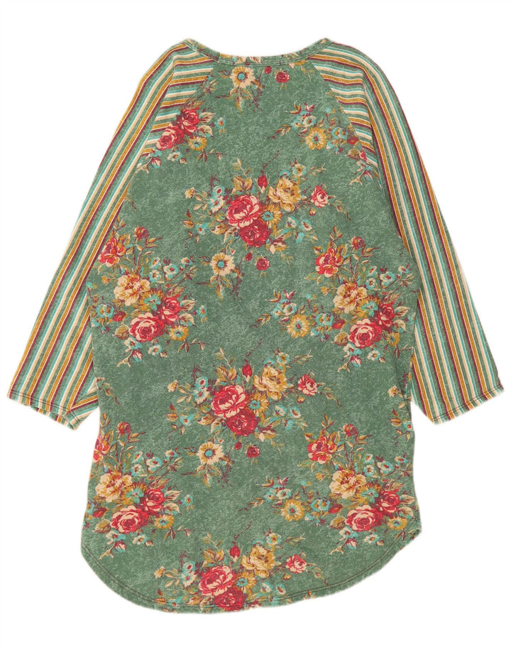 Женское платье-футболка с длинным рукавом BENETTON UK 14, средний зеленый цветочный принт