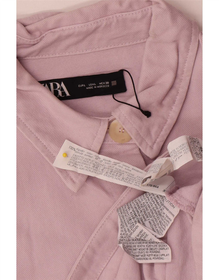 Женская укороченная джинсовая куртка оверсайз Zara UK 16, большой розовый хлопок