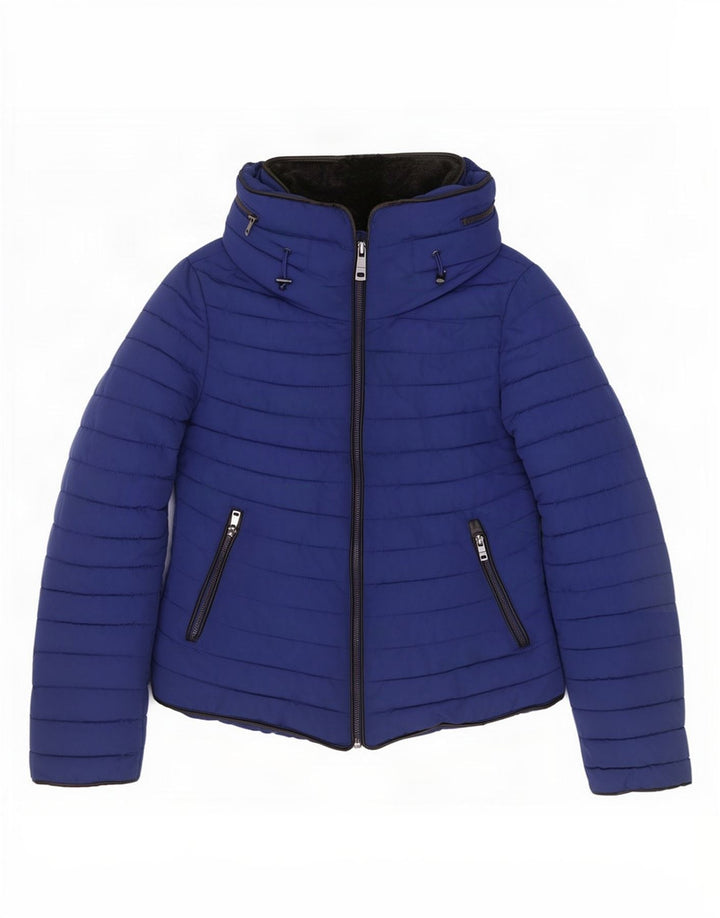 Женская стеганая куртка с капюшоном Zara UK 10, маленькая синяя