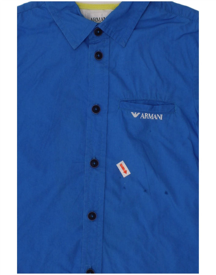 ARMANI Boys Slim Short Sleeve Shirt 3-4 Years Blue Cotton