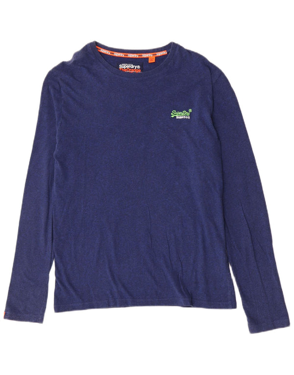 Мужской топ Superdry из хлопка с длинными рукавами среднего синего цвета в крапинку
