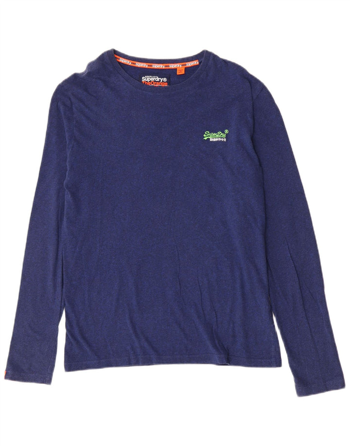 Мужской топ Superdry из хлопка с длинными рукавами среднего синего цвета в крапинку