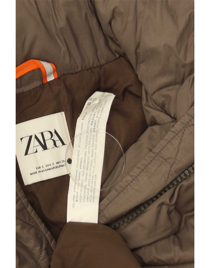 Женское длинное стеганое пальто с капюшоном Zara UK 10, маленький коричневый полиэстер