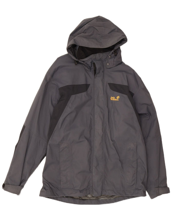 Мужская дождевик с капюшоном Jack Wolfskin UK 44 XL, серый полиамид с цветными блоками