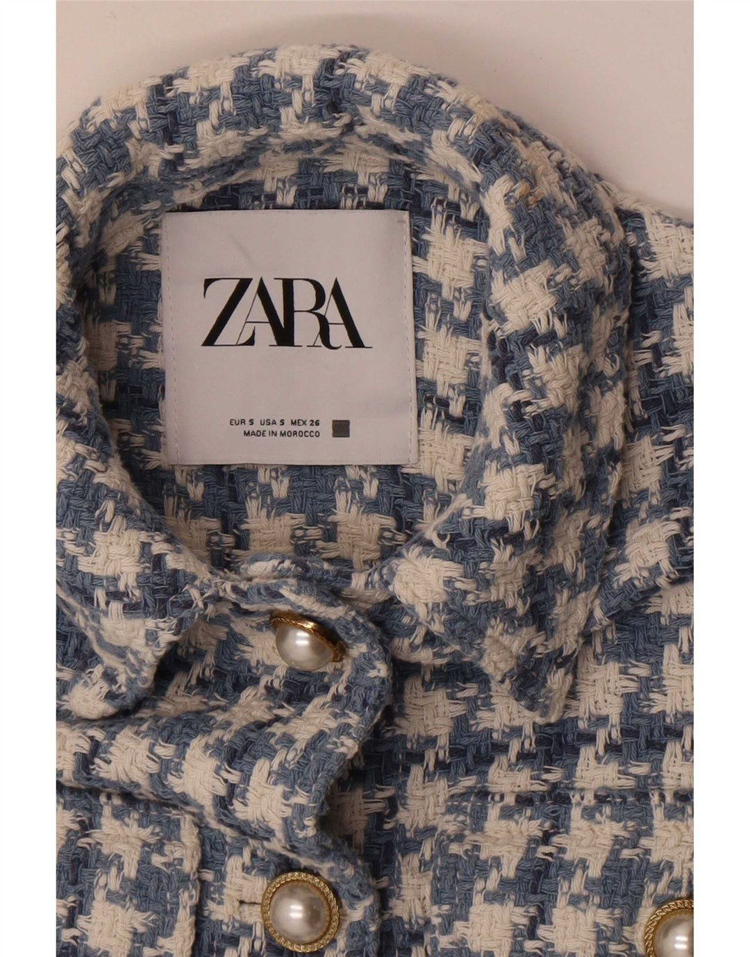 Женский пиджак Zara с рукавом 3/4 и 5 пуговицами, Великобритания, 10, маленький синий, с узором «гусиные лапки»