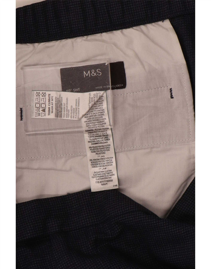 Мужские прямые костюмные брюки Marks & Spencer W40 L29 темно-синие с узором «гусиные лапки»