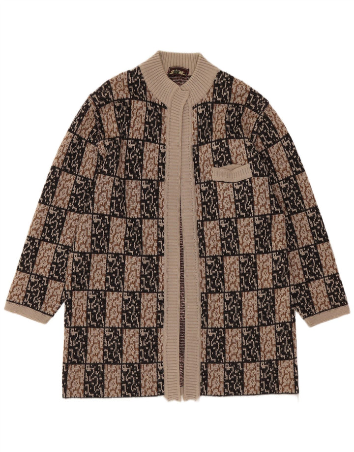 VINTAGE Женский длинный открытый кардиган-свитер IT 44 Средне-коричневый с геометрическим рисунком