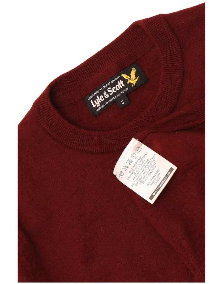 Мужской джемпер с круглым вырезом Lyle & Scott, маленький темно-бордовый свитер из мериносовой шерсти